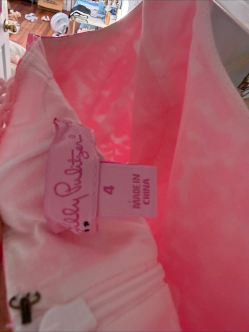 NEW Lilly Pulitzer Flared Swing Dress Size 4 Pink Floral Print With Lace Trim - Picture 12 of 12